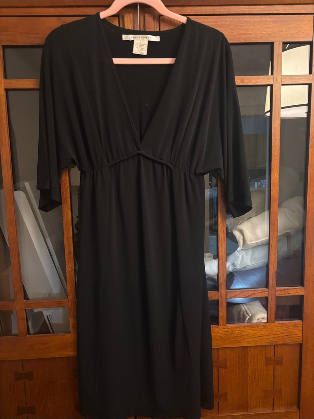 Max Studio Black V-Neck Midi Dress